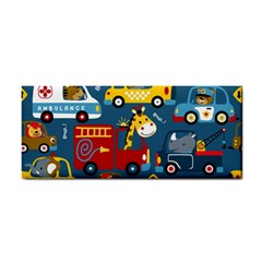 Seamless-pattern-vehicles-cartoon-with-funny-drivers Hand Towel by uniart180623