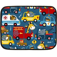 Seamless-pattern-vehicles-cartoon-with-funny-drivers Two Sides Fleece Blanket (mini) by uniart180623