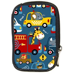 Seamless-pattern-vehicles-cartoon-with-funny-drivers Compact Camera Leather Case by uniart180623