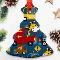 Seamless-pattern-vehicles-cartoon-with-funny-drivers Ornament (christmas Tree)  by uniart180623