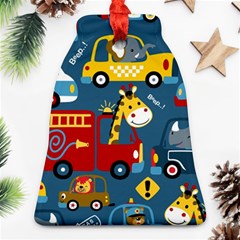 Seamless-pattern-vehicles-cartoon-with-funny-drivers Ornament (bell) by uniart180623