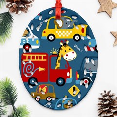 Seamless-pattern-vehicles-cartoon-with-funny-drivers Oval Filigree Ornament (two Sides) by uniart180623