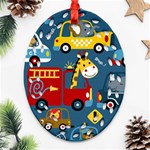 Seamless-pattern-vehicles-cartoon-with-funny-drivers Oval Filigree Ornament (Two Sides) Front