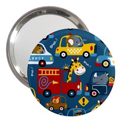 Seamless-pattern-vehicles-cartoon-with-funny-drivers 3  Handbag Mirrors by uniart180623