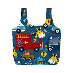 Seamless-pattern-vehicles-cartoon-with-funny-drivers Full Print Recycle Bag (m) by uniart180623