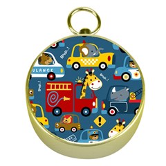 Seamless-pattern-vehicles-cartoon-with-funny-drivers Gold Compasses by uniart180623