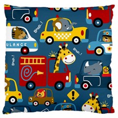 Seamless-pattern-vehicles-cartoon-with-funny-drivers Standard Premium Plush Fleece Cushion Case (one Side) by uniart180623