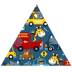 Seamless-pattern-vehicles-cartoon-with-funny-drivers Wooden Puzzle Triangle by uniart180623