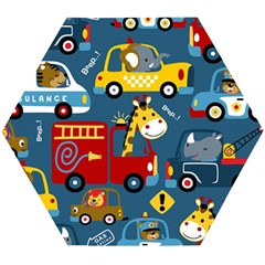 Seamless-pattern-vehicles-cartoon-with-funny-drivers Wooden Puzzle Hexagon by uniart180623