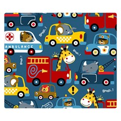 Seamless-pattern-vehicles-cartoon-with-funny-drivers Premium Plush Fleece Blanket (small) by uniart180623