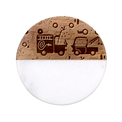 Seamless-pattern-vehicles-cartoon-with-funny-drivers Classic Marble Wood Coaster (round) 