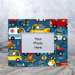 Seamless-pattern-vehicles-cartoon-with-funny-drivers White Tabletop Photo Frame 4 x6  by uniart180623