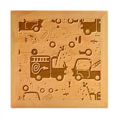 Seamless-pattern-vehicles-cartoon-with-funny-drivers Wood Photo Frame Cube by uniart180623