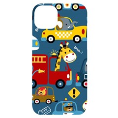 Seamless-pattern-vehicles-cartoon-with-funny-drivers Iphone 14 Plus Black Uv Print Case