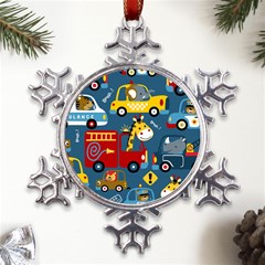 Seamless-pattern-vehicles-cartoon-with-funny-drivers Metal Large Snowflake Ornament