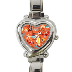 Seamless-pattern-vector-beach-holiday-theme-set Heart Italian Charm Watch by uniart180623