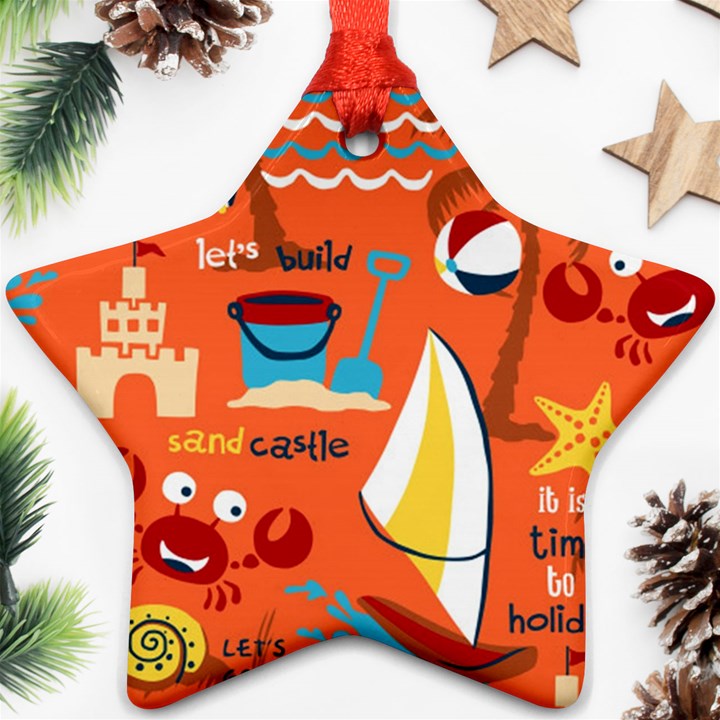 Seamless-pattern-vector-beach-holiday-theme-set Star Ornament (Two Sides)