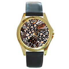 Trendy-mix-animal-skin-prints Round Gold Metal Watch