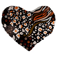 Trendy-mix-animal-skin-prints Large 19  Premium Flano Heart Shape Cushions by uniart180623