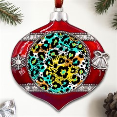 Seamless-leopard-wild-pattern-animal-print Metal Snowflake And Bell Red Ornament by uniart180623