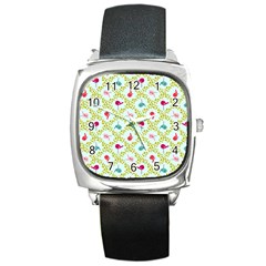 Birds-pattern-background Square Metal Watch by uniart180623