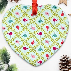 Birds-pattern-background Heart Ornament (two Sides) by uniart180623