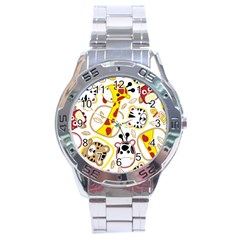 Vector-seamless-pattern-nice-animals-cartoon Stainless Steel Analogue Watch by uniart180623