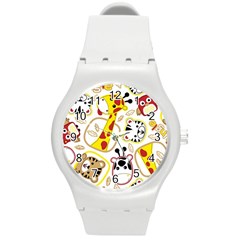 Vector-seamless-pattern-nice-animals-cartoon Round Plastic Sport Watch (m) by uniart180623