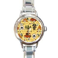 Seamless-pattern-funny-ranger-cartoon Round Italian Charm Watch