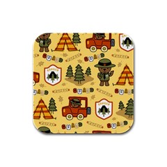 Seamless-pattern-funny-ranger-cartoon Rubber Square Coaster (4 Pack) by uniart180623