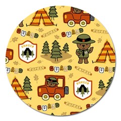 Seamless-pattern-funny-ranger-cartoon Magnet 5  (round) by uniart180623