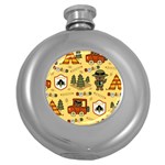 Seamless-pattern-funny-ranger-cartoon Round Hip Flask (5 oz) Front