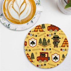 Seamless-pattern-funny-ranger-cartoon Uv Print Round Tile Coaster by uniart180623