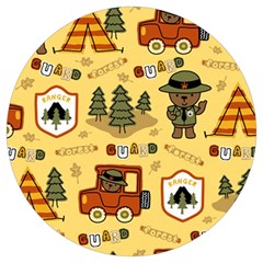 Seamless-pattern-funny-ranger-cartoon Round Trivet by uniart180623