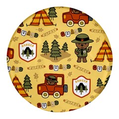 Seamless-pattern-funny-ranger-cartoon Round Glass Fridge Magnet (4 Pack) by uniart180623