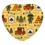 Seamless-pattern-funny-ranger-cartoon Heart Glass Fridge Magnet (4 pack) Front