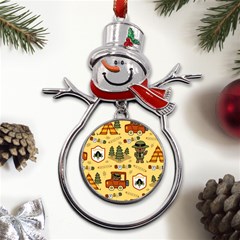 Seamless-pattern-funny-ranger-cartoon Metal Snowman Ornament by uniart180623