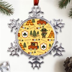 Seamless-pattern-funny-ranger-cartoon Metal Large Snowflake Ornament by uniart180623