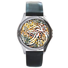 Abstract-geometric-seamless-pattern-with-animal-print Round Metal Watch by uniart180623