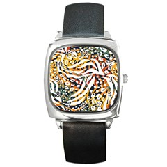 Abstract-geometric-seamless-pattern-with-animal-print Square Metal Watch by uniart180623