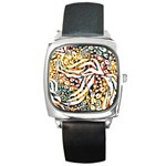 Abstract-geometric-seamless-pattern-with-animal-print Square Metal Watch Front