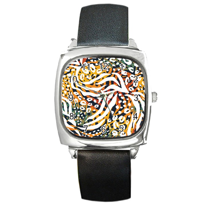 Abstract-geometric-seamless-pattern-with-animal-print Square Metal Watch