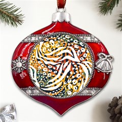 Abstract-geometric-seamless-pattern-with-animal-print Metal Snowflake And Bell Red Ornament