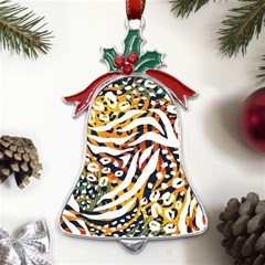 Abstract-geometric-seamless-pattern-with-animal-print Metal Holly Leaf Bell Ornament