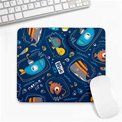 Seamless-pattern-vector-submarine-with-sea-animals-cartoon Large Mousepad by uniart180623