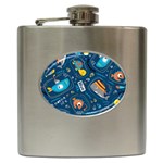 Seamless-pattern-vector-submarine-with-sea-animals-cartoon Hip Flask (6 oz) Front