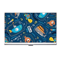 Seamless-pattern-vector-submarine-with-sea-animals-cartoon Business Card Holder by uniart180623