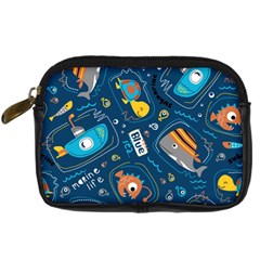 Seamless-pattern-vector-submarine-with-sea-animals-cartoon Digital Camera Leather Case by uniart180623