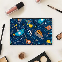 Seamless-pattern-vector-submarine-with-sea-animals-cartoon Cosmetic Bag (medium) by uniart180623