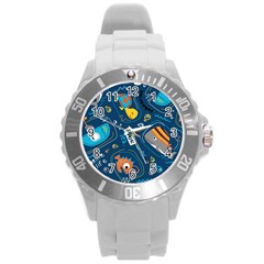 Seamless-pattern-vector-submarine-with-sea-animals-cartoon Round Plastic Sport Watch (l) by uniart180623